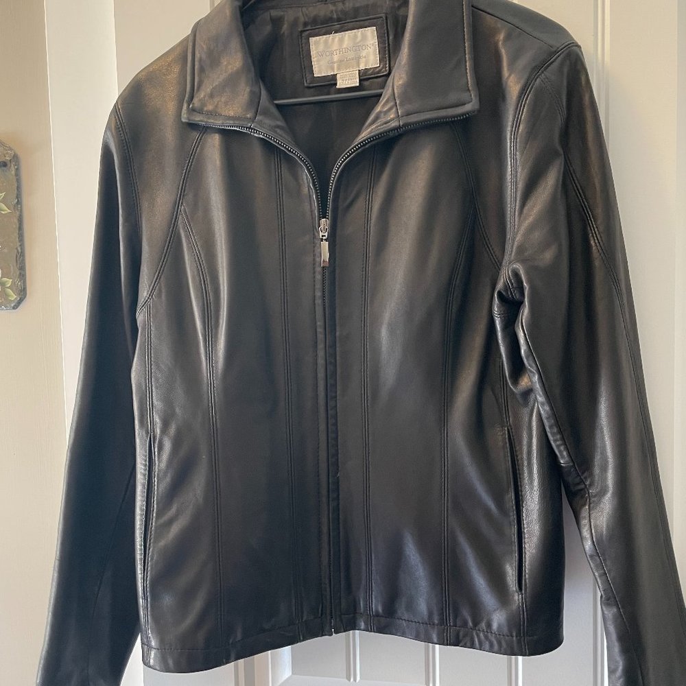 Lambskin Leather Jacket, Worthington, Size M, Black